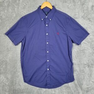 Polo Ralph Lauren Shirt Men L Button Up Blue Short Sleeve Featherweight Twill
